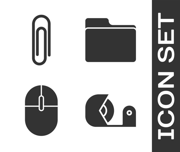 Set Scotch, paperclip, computermuis en documentmap icoon. Vector - Vector, afbeelding