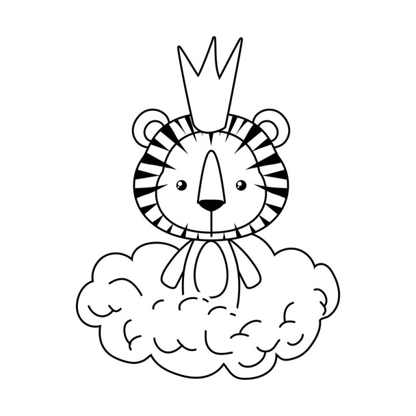 Cute tiger with crown vector design - ベクター画像
