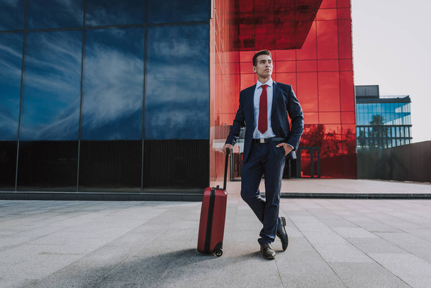 Confident elegant male with suitcase stock photo - Zdjęcie, obraz