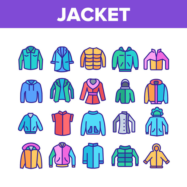 Kabát divat ruhák gyűjtemény ikonok Set vektor - Vektor, kép