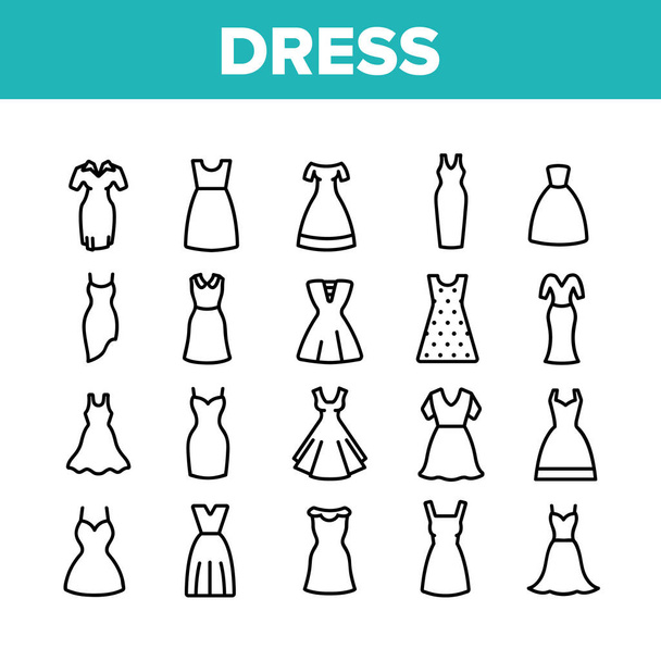 Dress Fashion Female Collection Icons Set Vector - Vector, Image