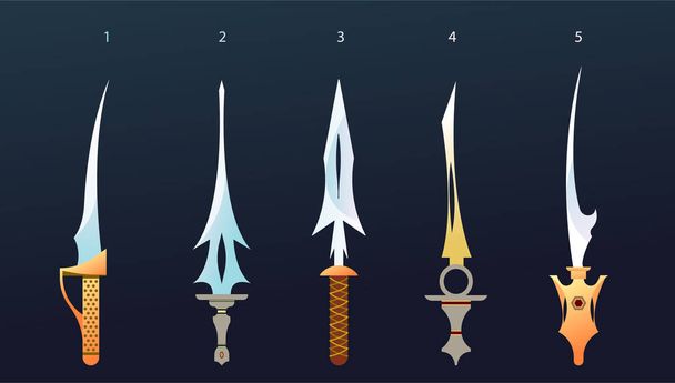 Fantasy vector swords. Set. Magic weapon. Fairy tale. - Vektori, kuva