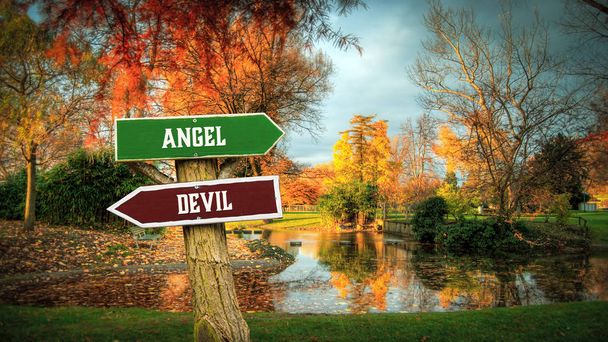 Pouliční znamení Andělu versus ďábel - Fotografie, Obrázek