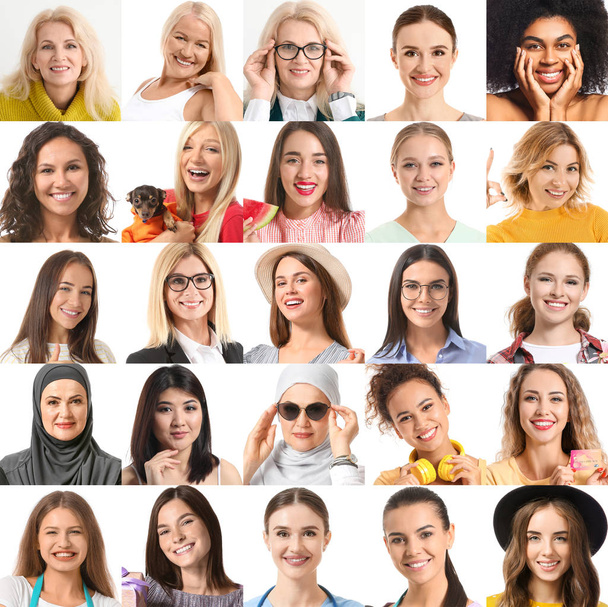 Koláž s různými ženami na bílém pozadí - Fotografie, Obrázek