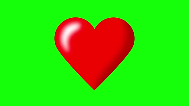 großes rotes Herz schlägt und pulsiert auf grünem Bildschirm Hintergrund Chroma-Taste, Schleife nahtlose Looping-Video, Konzept der romantischen Liebe oder Valentinstag, Symbol für soziales Netzwerk oder Kardiologie Medizin   - Filmmaterial, Video