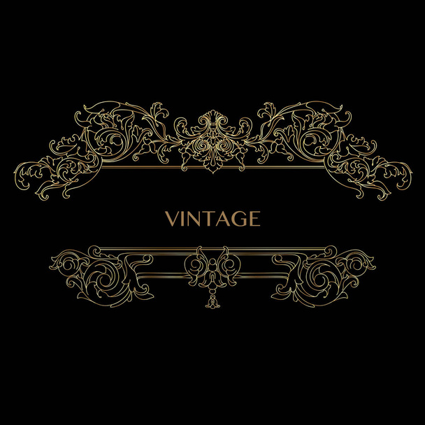 Vintage decorative golden frame with Linear floral antique swirl. Vector. - Vector, imagen
