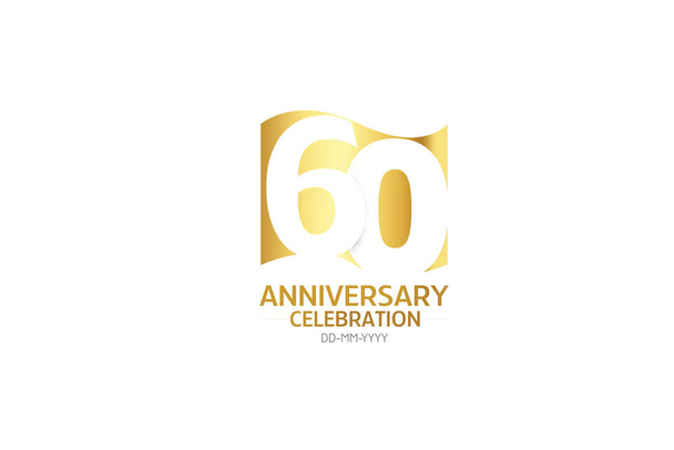 60 Jahre Jubiläum, minimalistische Logojahre, Jubiläum, Grußkarte. Geburtstag invitation.sign Flagge Gold Space Vector Illustration auf weißem Hintergrund - Vektor - Vektor, Bild