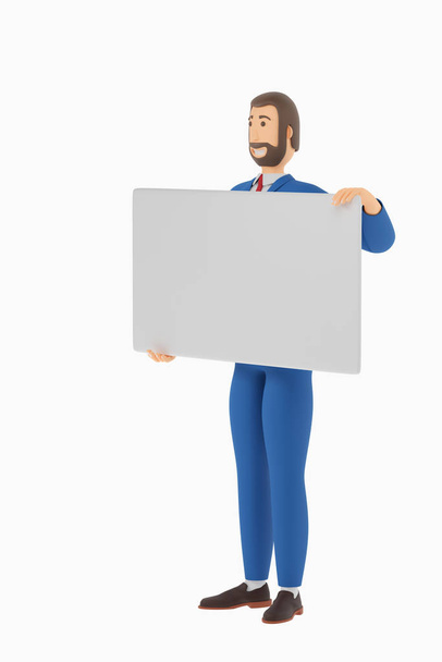 Kreslený kreslený obchodník drží vizitku. 3D vykreslování - Fotografie, Obrázek