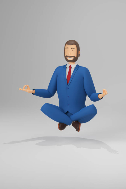 Персонаж мультфильма, бизнесмен, сидящий в позе лотоса. 3D рендеринг
 - Фото, изображение