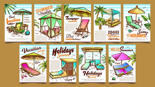 Vacaciones de verano Publicidad Carteles Set Vector
 - Vector, imagen