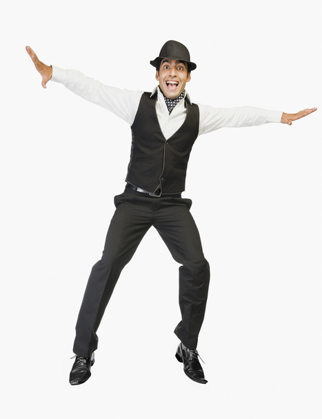 Businessman jumping with excitement - 写真・画像