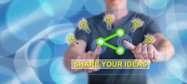 Man touching an ideas sharing concept - Photo, Image