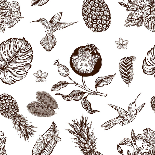 Seamless pattern with tropical flowers. Vector illustration. - Wektor, obraz