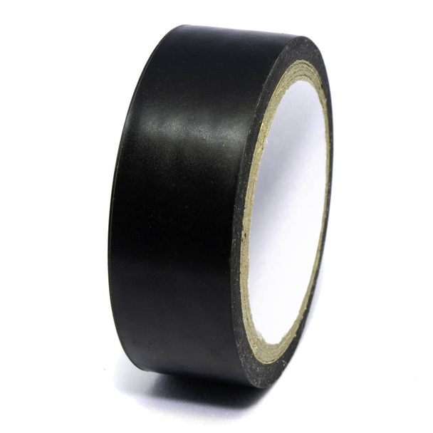 Rollo de cinta adhesiva de plástico negro aislado en blanco
 - Foto, Imagen