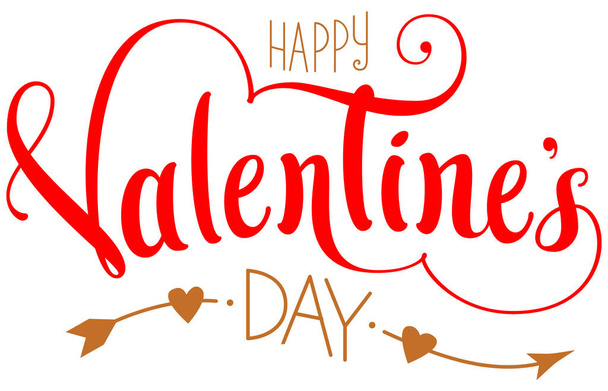 Happy valentines day ornate lettering text with arrow heart shape - Vector, afbeelding