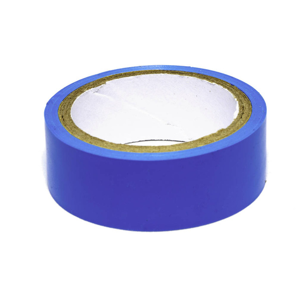 Roll of blue plastic duct tape isolated on white - Photo, Image