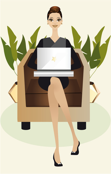 Рабочая девушка с ноутбуком
 - Вектор,изображение