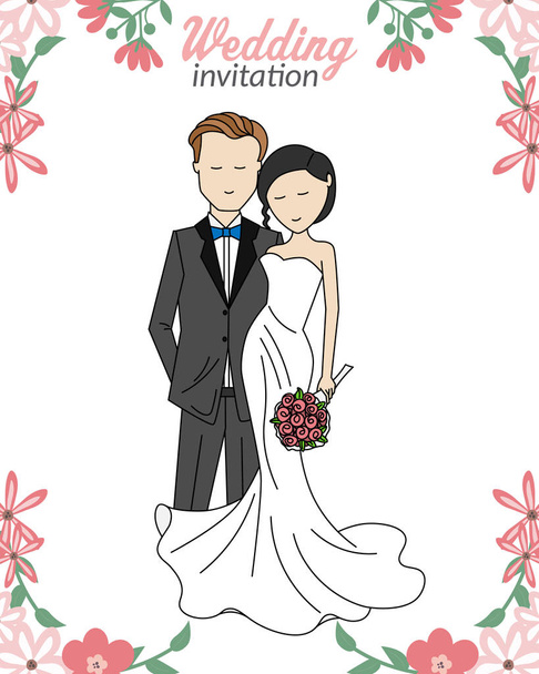 Wedding card. Bride and groom - Vector, afbeelding