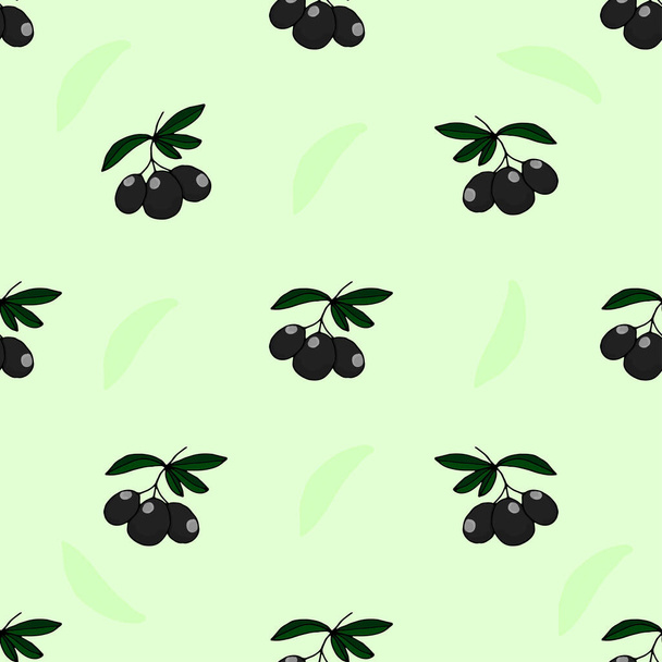 Cute seamless pattern.Olives on a beautiful background with the inscription. Vegetarian elements for your design. - Вектор, зображення