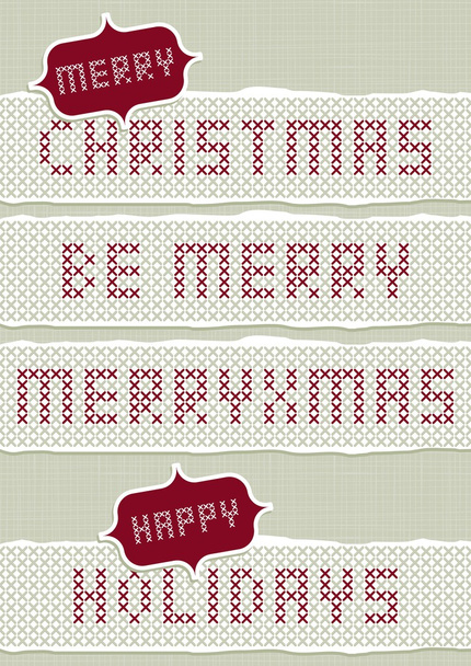 Merry Christmas stitched embroidered red gray torn Christmas wishes set on light background - Vektor, obrázek