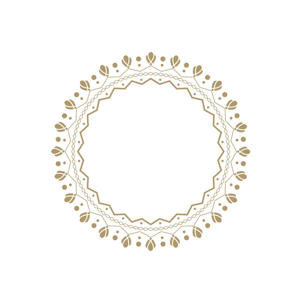 Decorative round frame for design with floral ornament. Circle frame. A template for printing postcards, invitations, books, for textiles, engraving, wooden furniture, forging. Vector. - Вектор,изображение
