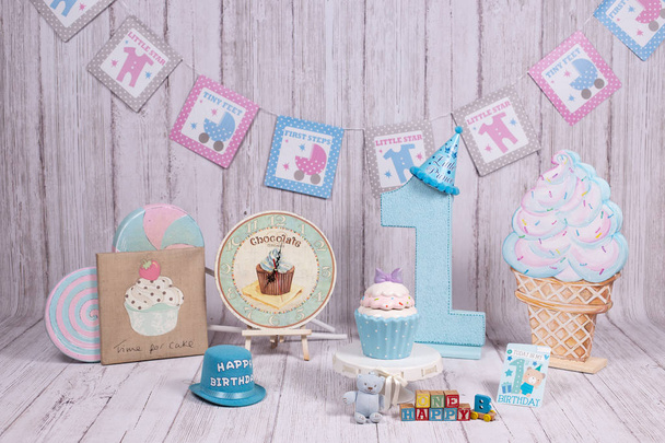 Backdrops for celebration of 1 year baby, boy & girl, smash the cake photo session - Photo, Image