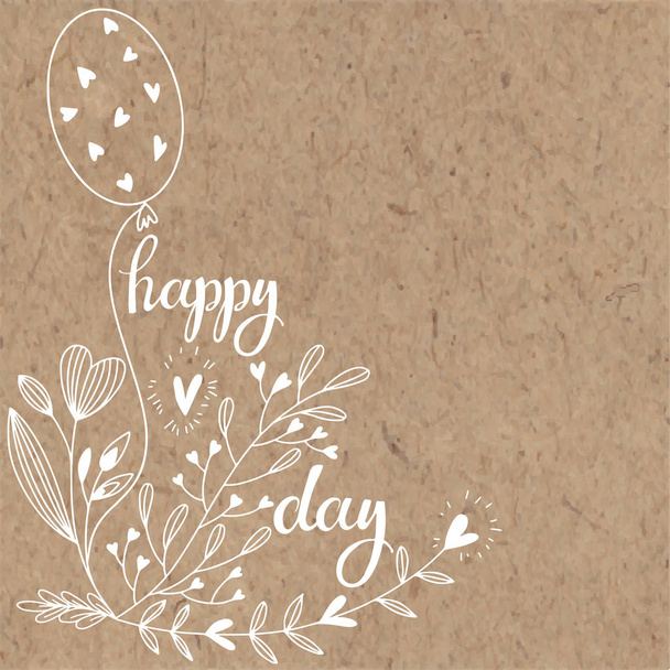 Holidays card. Vector cartoon illustration with hearts and floral elements on kraft paper. - Vector, Image