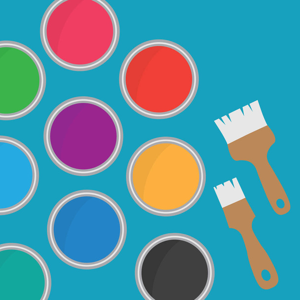 colorful cans of paint and brush icon- vector illustration - Vector, Image