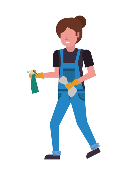 housekepping woman worker with splash bottle - ベクター画像