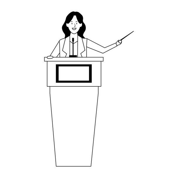 kreslené podnikání žena za pódiem, plochý design - Vektor, obrázek