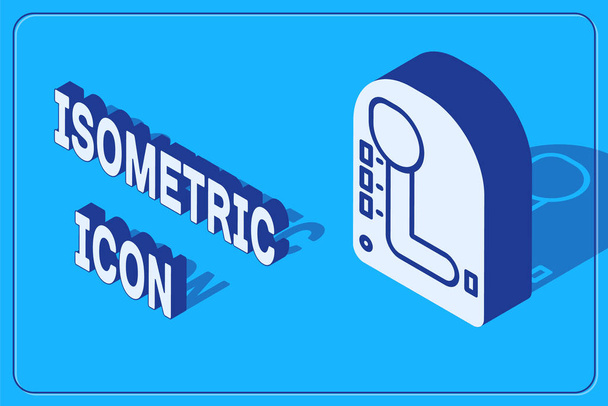 Isometric Gear shifter icon isolated on blue background. Transmission icon. Vector Illustration - Vector, Image