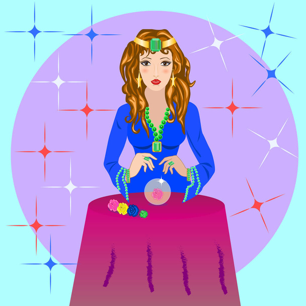 fortune teller foresees future, work and luck with flowers - Vector, Image