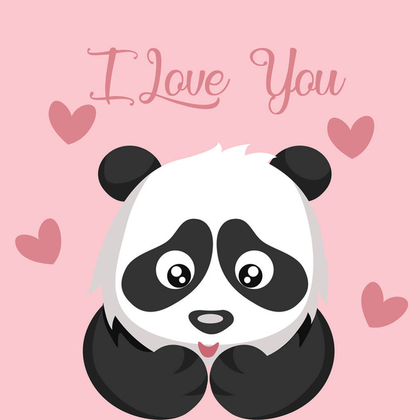 Tender panda bear and hearts card for valentine - Vecteur, image