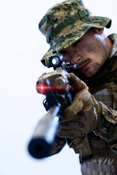 soldier in action aiming laseer sight optics - Valokuva, kuva