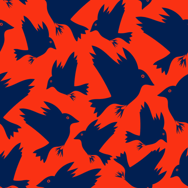 Φωτεινά μπλε πουλιά σε πορτοκαλί φόντο - Διάνυσμα, εικόνα