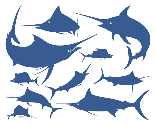 Wektor projektowania logo Marlin Fish. Ilustracja projektu logo wędkarskiego. Logo wędkarskie sportowe - Wektor, obraz