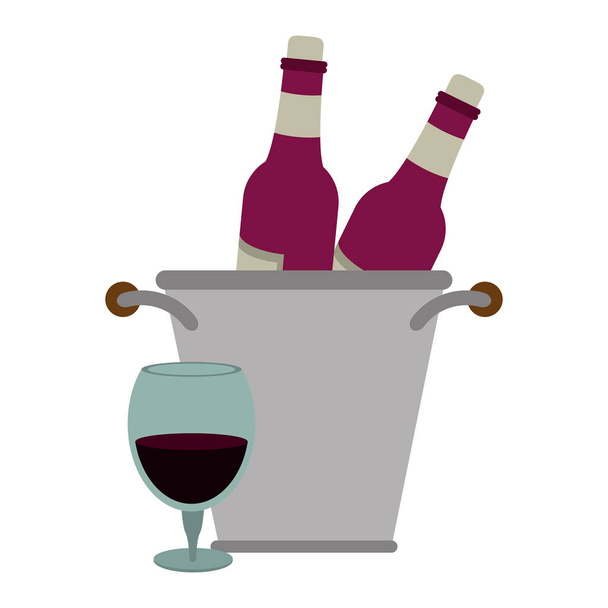 ведро со льдом с бутылками вина. плоский дизайн
 - Вектор,изображение
