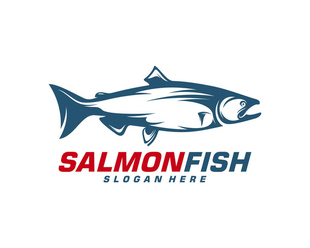 Design-Vektor für Lachsfische. Illustration zur Gestaltung des Fischerei-Logos. Logo der Sportfischerei - Vektor, Bild