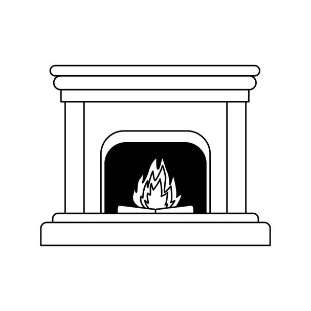 chimenea con icono de fuego, diseño plano
 - Vector, Imagen
