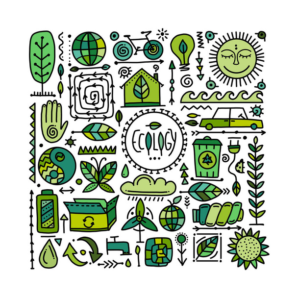Ecology icons set. Global environment and recycling - Вектор,изображение
