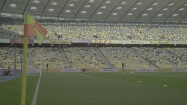 Training football soccer players at the stadium. Warm up. Olimpiyskiy. Kyiv. Ukraine - Video