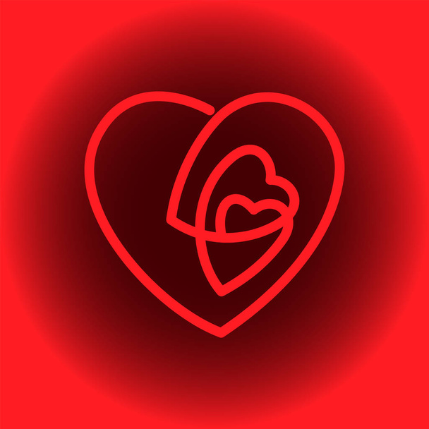 Un cœur à l'intérieur d'un cœur, un contour unique dans le style d'un Caniche. Image vectorielle sur fond dégradé rouge. Pour salutations, cartes postales, bannières
. - Vecteur, image