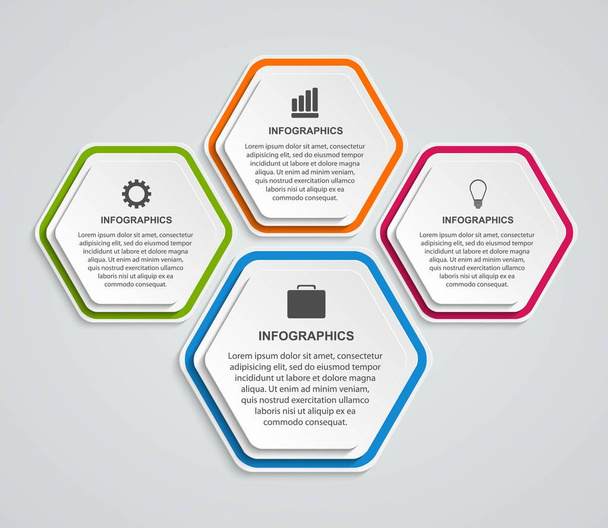 Опції Hexagon інфографічного шаблону. Інфографіка для бізнес-презентацій або інформаційного банера. - Вектор, зображення