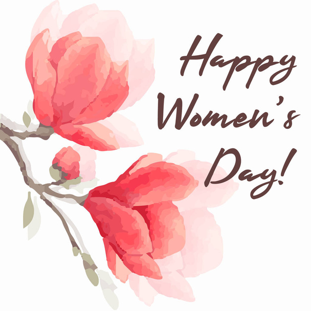 Happy Women`s Day flowers greeting card - Vector, Image