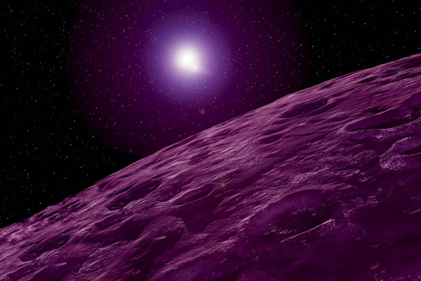View of a star with a violet exoplanet on a dark background. Elements of this image were furnished by NASA - Photo, Image