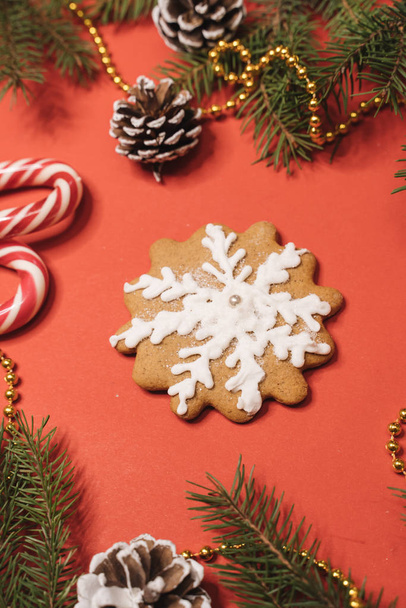 Gingerbread against Christmas background, Christmas mood - Фото, зображення