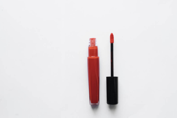 Red lipstick on white background - Zdjęcie, obraz