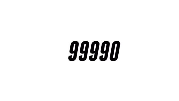 Animated counter 99900-100000 black jumping symbols on white background. Flat design counting number to one hundred thousand hits. 4K digital video. - Footage, Video