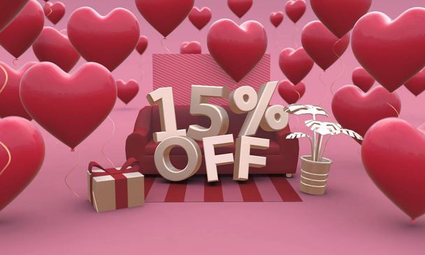 15 quinze pour cent off - Valentines Day Sale illustration 3D
. - Photo, image