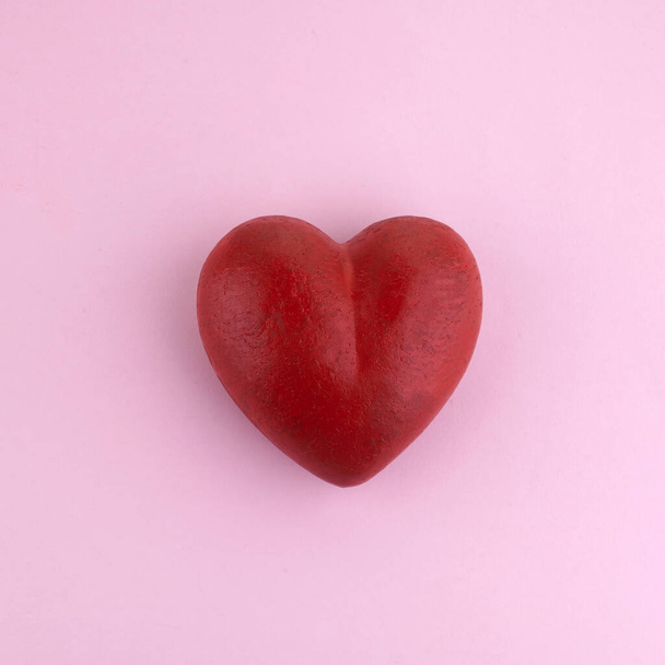 Red Heart on pink background, Valentines day - Fotografie, Obrázek